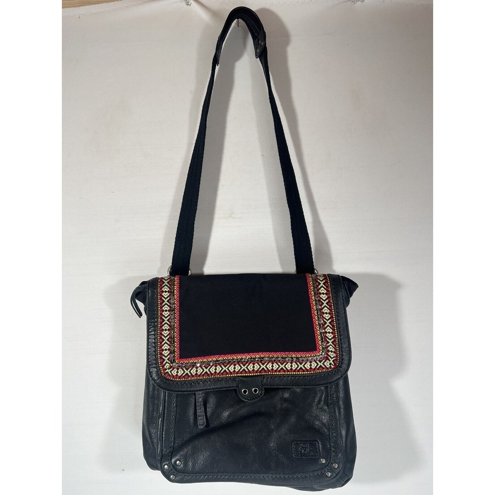 The Sak‎ Shoulder Bag Black Leather Embroidered Boho Southwestern Large